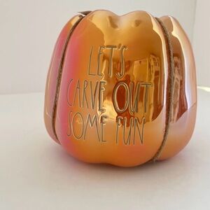 Rae Dunn ceramic orange luster pumpkin “Lets Carve Out Some Fun” NEW